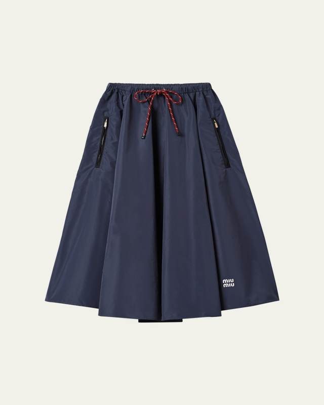 Drawstring Midi Skirt with Logo Detail